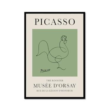 Imagem de Impressão em tela verde sálvia Pablo Picasso animais esboço arte de parede gato cão pássaro cavalo impressão linha abstrata desenho pôsteres para quarto casa escritório decoração (SKU14,30.5x40.6 cm =