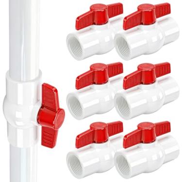 Imagem de YADIAN Pacote com 6 válvulas esféricas de PVC rosqueadas (NPT), cabo em T SCH40 válvula de controle de plástico para fechamento de tubulação de água para projeto de água, piscina, bomba de esgoto