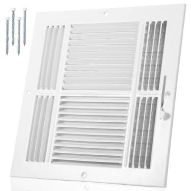 Imagem de Pelopy Abertura de duto registro de teto 4 vias grade registro cobertura de ventilação de chão com amortecedor ajustável aço sólido teto parede lateral fornecimento de ar para aquecimento HVAC e ar