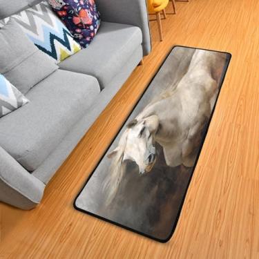 Imagem de WELLDAY Tapete de corredor de cavalo branco, tapete de corredor de 5 x 15 cm, antiderrapante, lavável, tapete de cozinha para quarto, entrada, lavanderia, sala de estar