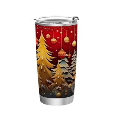 Imagem de Wassud Decoração de Natal em Árvores e Arbustos Copo com Tampa e Canudo Aço Inoxidável Parede Dupla Copo Isolado Copo de Viagem Caneca de Café para Bebidas Frias e Quentes 590 ml