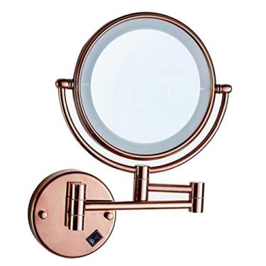 Imagem de LMJYU Espelho de maquiagem LED, espelho de beleza montado na parede de dois lados, ampliação 3x, espelho cosmético extensível, alimentado por plugue, bronze