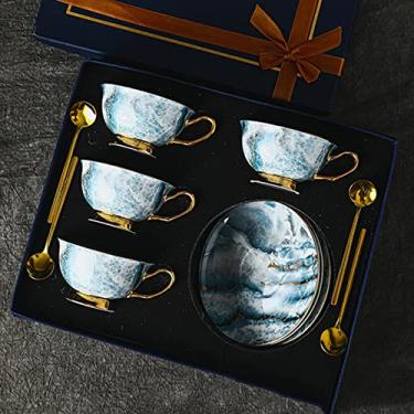 Imagem de Xícaras de café de cerâmica, conjunto de canecas de café de porcelana de luxo vintage estilo europeu, com xícara de café, pires, colher de chá, conjunto de chá da tarde para festa de café (D)
