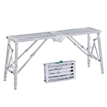 Imagem de Plataforma de trabalho ajustável, banco pesado, escada, plataforma de andaime dobrável portátil, escada de 362 kg, com pedais duplos, para limpeza, pintura, lavagem de carro, drywall,