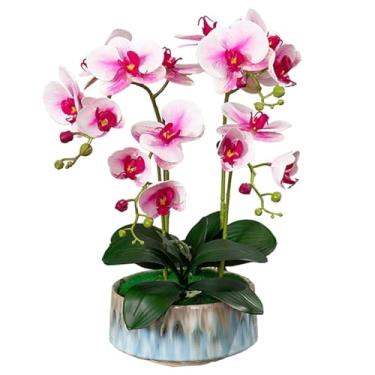 Imagem de LMJYU Orquídeas falsas 40 cm Orquídea artificial com vaso plantador Phalaenopsis flores artificiais PU floral falso casa flor artificial