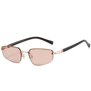 Imagem de JRLLFD Óculos de sol retrô meia armação femininos e masculinos, óculos de sol para pesca ao ar livre UV400 (ouro rosa champanhe)