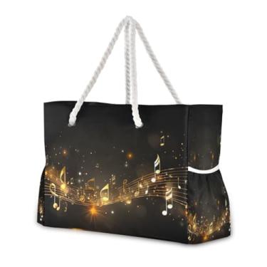 Imagem de Wassud Bolsa de praia feminina dourada preta grande bolsa de praia à prova d'água à prova de areia com zíper e bolso bolsa de acampamento para piscina academia