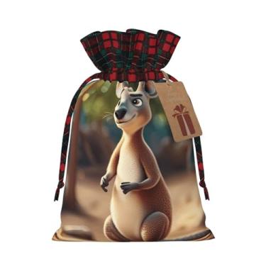 Imagem de Canguru Zoo de desenho animado engraçado (2) bolsa reutilizável de presente com cordão de Natal para presente com aniversários de Natal