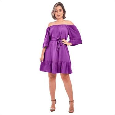 Imagem de Vestido Feminino Ciganinha com Mangas em Babado - Safira, G, Roxo