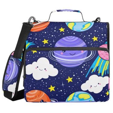 Imagem de xigua Pasta colorida com zíper Planets com alça de ombro e alça para transporte fácil, fichário de 3 anéis de 3 cm para escola, painel de expansão e arquivo expansível