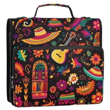 Imagem de Coikll Pasta expansível para fichário com zíper padrão de férias no México, organizador de fichário com alça de ombro e alça para facilitar o transporte