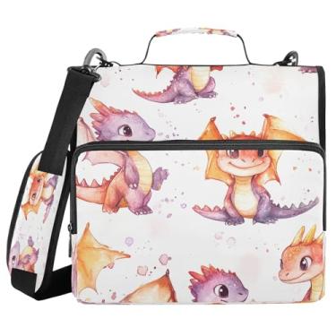 Imagem de STAYTOP Fichário com zíper de 3 anéis Cute Dragons com alça de ombro, anéis D de 3,8 cm, material escolar e de escritório