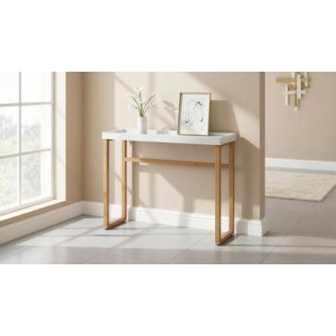 Imagem de Aparador Slim 12x96x37cm Tampo MDF Pés Pinus Moderno Cor:Branco - Ravi