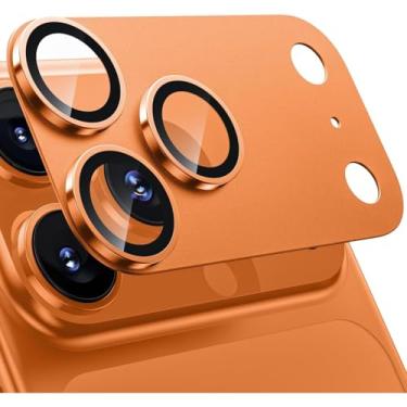 Imagem de Protetor de lente de câmera Armor para iPhone 17 Pro 17 Pro Max anel de metal de alumínio tampa de filme de vidro temperado (laranja, para 17 pro)