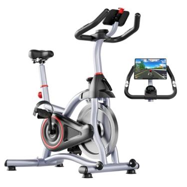 Imagem de FINYQBET Bicicleta Ergométrica - Spinning, Silenciosa, Com Relógio Eletrônico, Suporte para Tablet, Suporta até 200cm e 150kg, Ajustável para Casa ou Academia, Sistema de Resistência de Feltro de Lã (Preto)