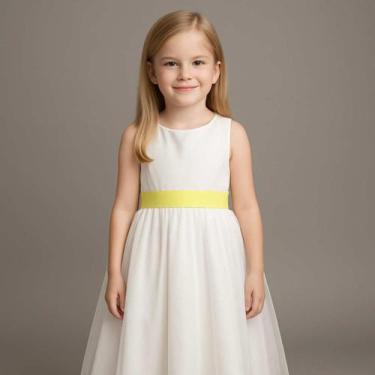 Imagem de Vestido Infantil Longo Branco Faixa AMARELO CLARO REF4072 - Só Mariazi