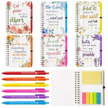 Imagem de ANGOLIO Conjunto de presente bíblico cristão com 48 peças, flores religiosas, notas adesivas, bobina, citação da bíblia, canetas esferográficas inspiradoras para festas temáticas da Bíblia, presentes