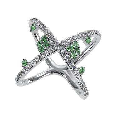 Imagem de Designed by Ellen Anel de diamante de pedra colorida em ouro 14K. Pedra preciosa natural, Metal, Esmeralda