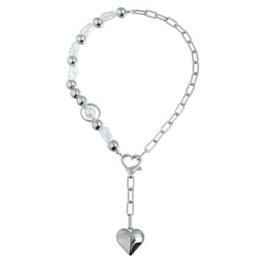 Imagem de liveliwithmin Gargantilha grossa com coração de amor, corrente de contas em camadas, pingente de coração inchado, corrente grossa com clipe de papel, colar empilhado para mulheres, joias modernas, one