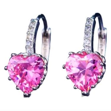 Imagem de Sacred Gems Brincos pendentes de coração banhado a platina e zircônia em ouro verde, azul, champanhe, vermelho, rosa e branco, Zircônia cúbica Platina, Zircônia cúbica