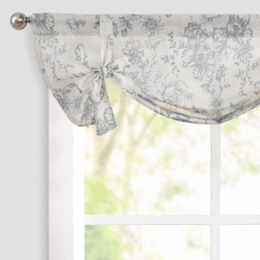 Imagem de Cortina JINCHAN Cenefa con Lazos de lino floral gris 61x61 cm