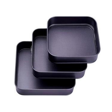Imagem de Conjunto 3 Formas Quadradas de Alumínio com Fundo Removível Jogo Antiaderente para Bolo e Torta, kit de Assadeiras - 22,24 e 26 cm