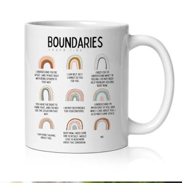 Imagem de BEHIFL Boundaries Caneca de Saúde Mental, Boho, Arco-íris, Psicologia, Xícara de Café Cerâmica, Presentes de Saúde Mental para Mulheres, Psicólogo Terapêutico, Caneca de Chá de Café de Cerâmica 325 ml