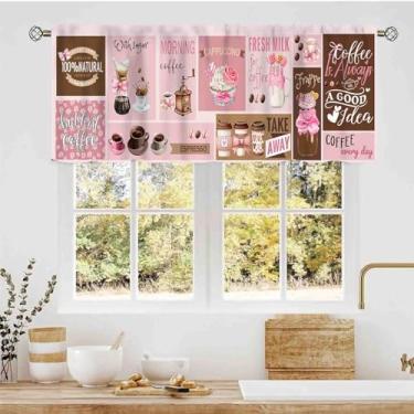 Imagem de Cortinas de saia rosa para cozinha, retrô, vintage, romântico, café com leite, xícara de chá, hora de café, casa de campo, bonito, bolso de varão, cortinas de janela pequenas para café, sala de estar