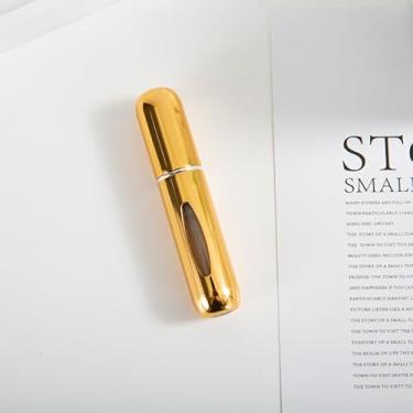 Imagem de Frasco de spray atomizador de perfume portátil de 5 ml, alumínio brilhante, autoescorvante recarregável para viagens, carro, retoques diários, Dourado