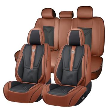 Imagem de Arazi Conjunto completo de capas de assento de carro para Chevy Chevrolet Avalanche 2008-2013, capa de assento de couro napa cobertura total à prova d'água (preto e marrom, 5 assentos padrão)