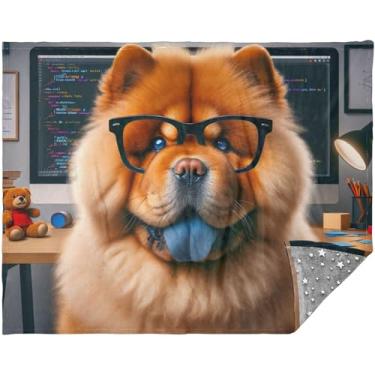 Imagem de Chow Chow Cachorro trabalhador cão personalizado cobertor macio para sofá sherpa presentes de viagem 177.8 cm x 139.7 cm cobertor xadrez animal