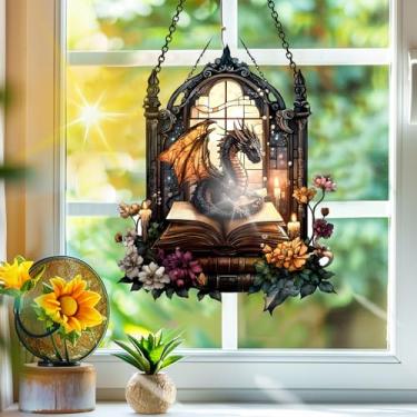 Imagem de Apanhador de sol de acrílico colorido, apanhadores de sol, dragão livro, decoração de janela, arte de parede de criador de arco-íris, para quarto, varanda, interior, exterior, jardim, enfeites de