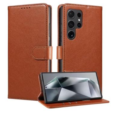 Imagem de LYJSMGZ Capa flip para Samsung Galaxy S25 Ultra/S25 Plus/S25, compartimento para cartão com bloqueio de RFID magnético, capa de corpo inteiro, à prova de choque, marrom, S25 Ultra