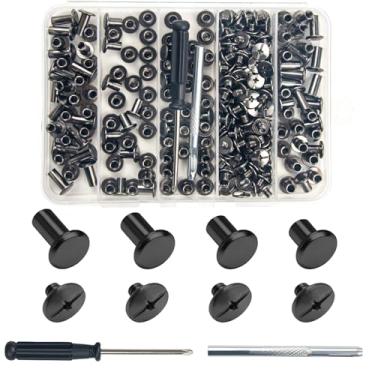 Imagem de 120 peças de rebites de couro para couro, rebites de cinto para artesanato em couro, kit de rebites de parafuso de couro para decorar bolsa, sapatos, bolsa, encadernação (cinza-M4*6+8+10+12mm)