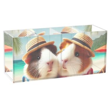 Imagem de TSENQUE Porta-canetas bonito e personalizado com estampa de porquinho-da-índia para mesa, acrílico, arte de escritório, organizador de artigos de papelaria, material de escritório para decoração de