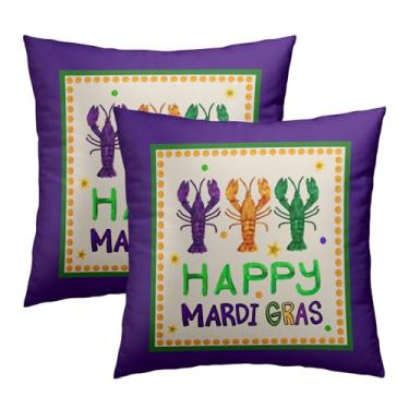 Imagem de Phthalorum Happy Mardi Gras Capas de almofada roxas 45,7 x 45,7 cm, roxo e creme, conjunto de 2 fronhas para carnaval, capas de almofada quadradas, decoração para sofá de férias ao ar livre