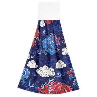 Imagem de Dragons Toalhas de mão penduradas de desenho animado vermelho azul legal para cozinha conjunto de 2 toalhas de gravata de forno absorvente macio conjunto de 2, toalha de cozinha decoração de casa 18,2