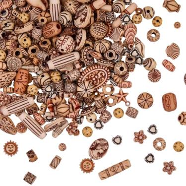 Imagem de SUNNYCLUE 1 caixa com cerca de 90 peças de imitação de contas de madeira de macramê cores de madeira acrílicas sortidas estilos boêmios trança trança espaçadores soltos para fabricação de joias