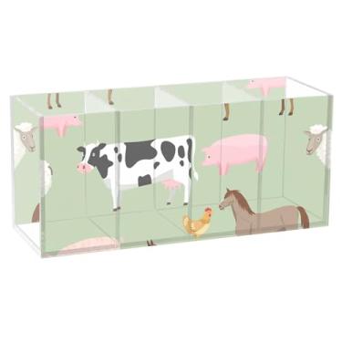 Imagem de TSENQUE Porta-lápis fofo para mesa, vários animais de fazenda, copos de caneta de acrílico verde, armazenamento de papelaria, escritório artístico, organizador de mesa personalizado