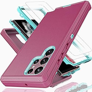 Imagem de KaiMai Capa para Galaxy S22 Ultra com película protetora de tela de TPU macio [2 unidades], 3 em 1 à prova de choque TPU rígido PC bumper à prova de quedas para Samsung Galaxy S22 Ultra rosa/azul