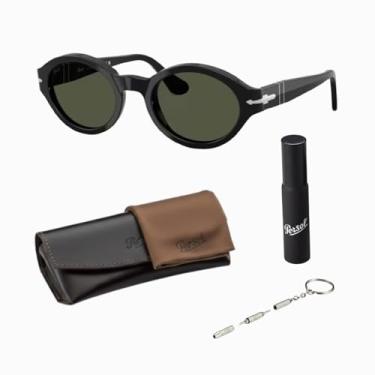 Imagem de Persol Óculos de sol LORIS PO3378S formato oval com kit oficial de óculos, Armação preta | Lente verde
