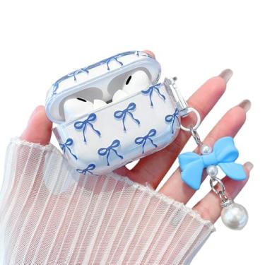 Imagem de MINSCOSE Capa transparente para AirPods Pro 2ª/1ª geração, linda estampa de laço de fita, design feminino com chaveiro Kawaii, capa protetora de TPU macio à prova de choque para mulheres para AirPods