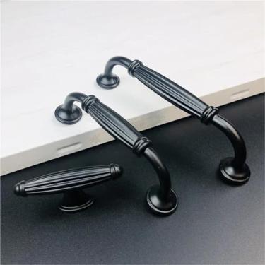 Imagem de Puxador de porta de liga de alumínio preto para gaveta de armário de cozinha puxadores de gaveta para ferragens de móveis com parafusos 1 peça (9005-S)