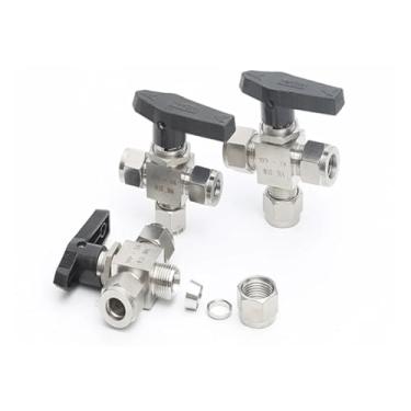 Imagem de 1 peça válvula de esfera 304 rosca interna de três vias 4 6 8 10 12 14 16 mm 1/20.3 cm 1/10.2 cm 3/20.3 cm 1/5.1 cm válvula de agulha ajustável aço inoxidável 90 graus (6 mm)