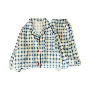 Imagem de Conjunto De Pijamas Vintage Feminino Com Estampa De Flores Em Xadrez, 