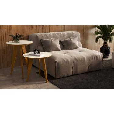 Imagem de Mesa Lateral e Apoio Redonda Pés Madeira cor Offf / Freijó - Comprar M