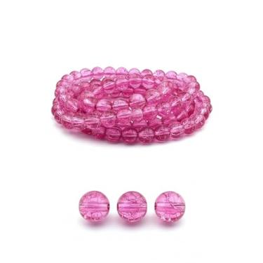 Imagem de DandS ltd Contas de vidro Crackle Lampwork para fabricação de joias, rosa, pulseiras vibrantes, colares, brincos, suprimentos de miçangas e kits de artesanato para joias artesanais, 80 peças de 10 mm