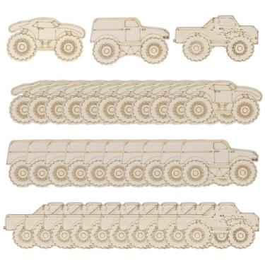 Imagem de Framendino Pacote Com 30 Enfeites Pendurados De Caminhão Monstro Madeira Inacabada, Etiquetas Faça Você Mesmo Para Decoração Festa Em Casa, Projeto Artesanato