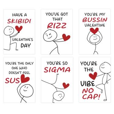 Imagem de Gevinna Pacote com 36 cartões Skibidi de Dia dos Namorados para crianças, cartões de meme engraçados Rizz Bussin Sigma, troca de dia dos namorados para meninos e meninas, para festas escolares