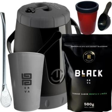 Imagem de Kit Para Tereré Black Erva Mate 500g Garrafa Pávia Lisa Copo Acrílico 